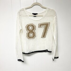 Trendy Threads White Mesh Faux Jersey Long Sleeve Sweater Large
